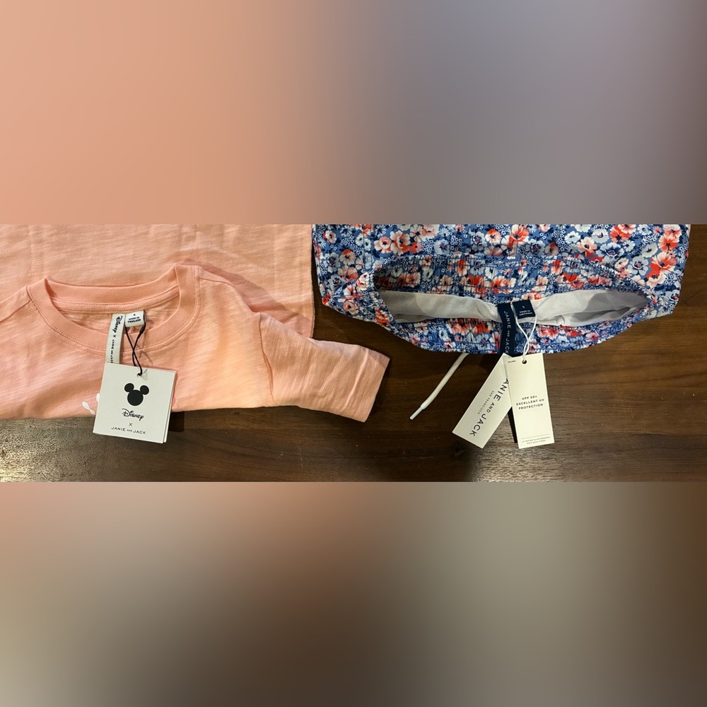 NWT- Janie and Jack Mickey T-Shirt and Floral Shorts Set - Picture 5 of 6